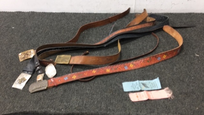 (6) Vintage Belts and Buckles, (2) Vintage 1893 Military Ribbons