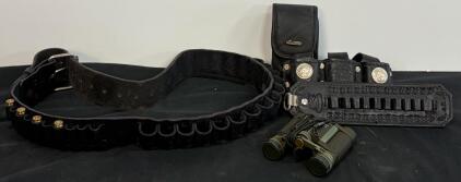 Western .45 Caliber Black Hills Leather Cartridge Belt & Holster Set With Promaster 8x21 Binoculars