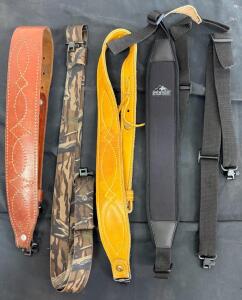 Set Of Rifle Slings: Butler Creek Neoprene, Camouflage Nylon, Brown & Tan Leather, QD Swivels