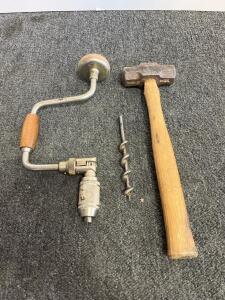 Wesco 5 lb Sledge Hammer (Japan) & Steel Hand Brace Drill With 3/4" Auger Bit