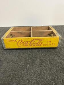 Vintage Coca-Cola Wooden Bottle Crate, Yellow With Red Lettering, Boise, Idaho