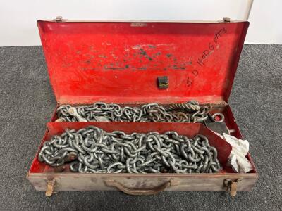 Heavy Duty G70 Towing Chains & Wire Rope Set With Hooks In 24In Steel Toolbox, Grade 70, 3/8In