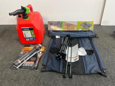 Duracell Durabeam Ultra 2500 Lumen LED Flashlight, Scepter 5 Gal Gas Can, Cascade Folding Table
