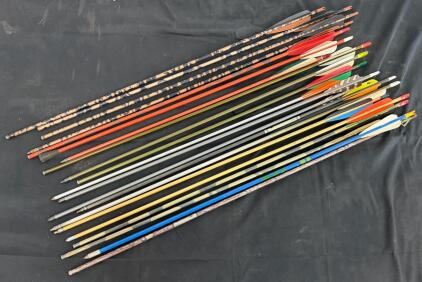 21 Mixed Aluminum Arrows, Field & Broadhead Points, Multiple Colors