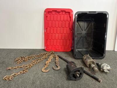 Vintage Generator, Distributor, Drive Shaft, Heavy Chain & Storage Bin&mdash;Lot, As-Is, "719R2"