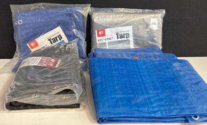 HFT Heavy Duty 9x11Ft Silver Tarp 9mil, Light Duty 5.5x7.5ft Blue Tarp, Haul-Master Mover&rsquo;s Blanket 40x72In