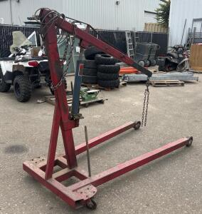2 Ton Hydraulic Engine Hoist Shop Crane, Steel Frame, Red, 4 Wheels, Chain, Non-Folding