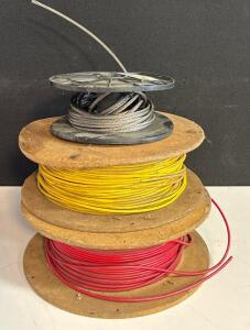 Stainless Steel Wire Rope 3/16" 740lb, Everbilt 60ft+ Partial Spool, Red/Yellow Copper Wire