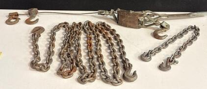 Heavy-Duty 2-Ton Hand Cable Puller with 3 Grade 70 Tow Chains, 6 ft Each, Steel Hooks