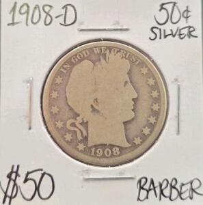 1908-D Barber Silver Half Dollar