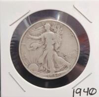 1940 Walking Liberty Half Dollar, 90% Silver, 12.50g, 30.63mm Diameter