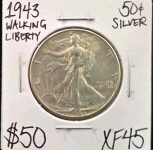 1943 XF45 Walking Liberty Silver Half Dollar