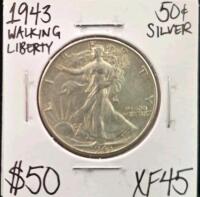 1943 XF45 Walking Liberty Silver Half Dollar