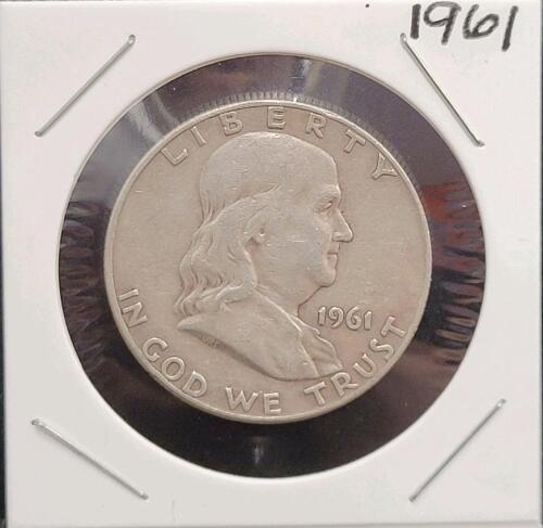 1961 Franklin Half Dollar 90% Silver Coin, Philadelphia Mint, Circulated, Liberty Bell Reverse