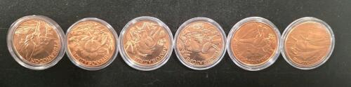 (6) 1 oz. .999 Copper Dinosaur Rounds