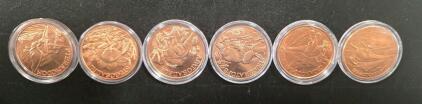 (6) 1 oz. .999 Copper Dinosaur Rounds