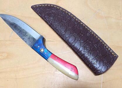 (1) Fixed Blade Cold Steel Utility Knife With Wood And Resin Handle And Sheath