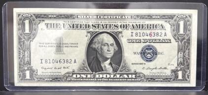 1957A US One Dollar Silver Certificate, Blue Seal, SN I81046382A, Washington, Smith/Dillon