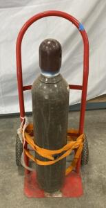 Industrial Compressed Gas Cylinder with Steel Hand Truck Cart, Valve Cap, Pneumatic Wheels