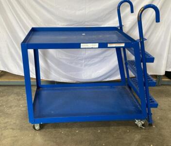 Uline 3-Step Rolling Ladder Cart, 500 lb Capacity, 46"x24"x56", Steel Shelves, Blue