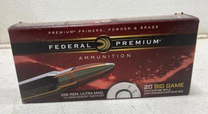 Federal Premium .338 Rem Ultra Mag 210gr Nosler Partition Big Game, 20 Rounds