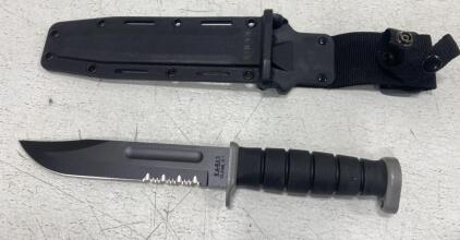 KA-BAR D2 Extreme 1281 Combat Knife, 7" Partially Serrated D2 Blade, Kraton Handle, Sheath, USA