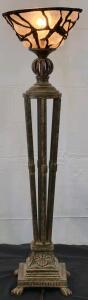 Decorative Art Deco Style Torch&egrave;re Floor Lamp &ndash; 27.25" Tall, Glass Shade, Metal Base