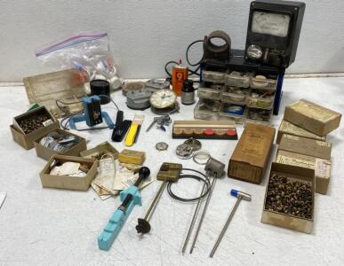 Vintage Bulova Accutron Test Meter Lot w/ Watchmaker Tools, Parts, Illinois Dials, Repair Supplies