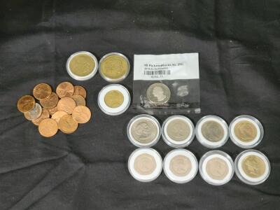 Assorted U.S. and International Coin Collection&mdash;2018 Proof Quarter, 2009 Lincoln Cents, SBA Dollar