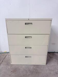 4-Drawer Lateral Steel Filing Cabinet, Locking, Beige, 36"W x 18"D x 53"H