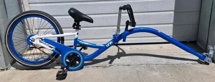 Kazam Tag-Along Trailer Bike, 20" Wheel, Steel Frame, Blue/White, Seatpost Hitch, Single Speed