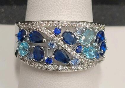 Blue Sapphire & Aquamarine Ring, Size 10
