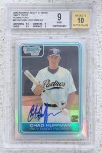 2006 Bowman Chrome Draft Picks Chad Huffman Refractor Autograph #DP76 BGS 9/10& 2025 Leaf Vivid Pure Imagination Eric Gagne Baseball Card PB-21 Los Angeles Dodgers