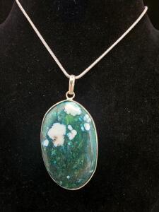 Natural Turquoise Oval .925 Necklace, 24" Chain