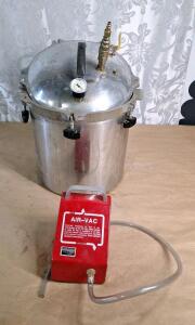 (1) Central Pneumatic Air Vacuum Pump, Item 3952 & (1) Modified Pressure Cooker