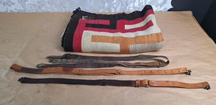 (1) Vintage Navajo Rug, 51"W x 86"L & (3) Vintage Leather Rifle Slings