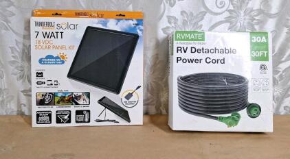 (1) Thunderbolt Magnum 7Watt Solar Panel Kit, Model 64801 & RV Mate 30 Amp , 30 Ft . RV Detachable Power Cord