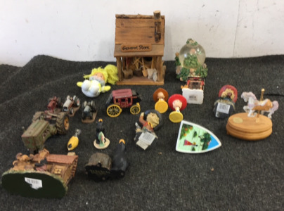 Various Vintage Toys and Carvings