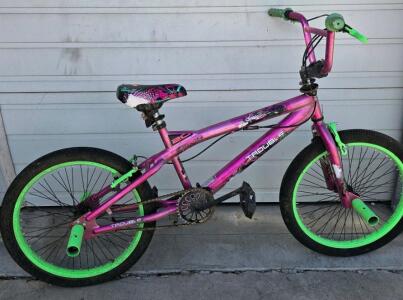 Kent Trouble 20" BMX Bicycle, Pink and Green, Single Speed, Front & Rear Hand Brakes, Four Pegs