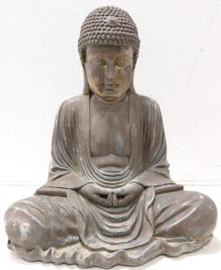 Seated Bronze Buddha Statue, 23" Tall, Dhyana Mudra Pose, Antique Patina