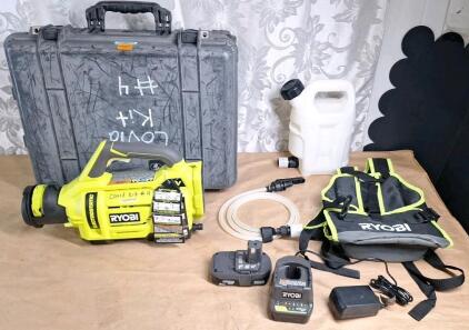 (1) 1560 Pelican Case & (1) Ryobi Electrostatic Sprayer W/ Battery, Charger & Carry Bag