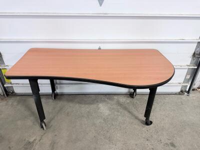 Ergonomic Rolling Training Table, Curved Laminate Top, 60"x24", Black Legs, Casters