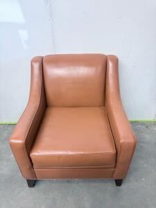 Tan Leather Armchair with Removable Cushion and Wooden Legs