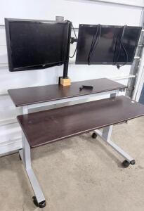 Adjustable Sit-Stand Desk 48", Dual Monitor Mount, Acer & ViewSonic 22" FHD Monitors, Mobile