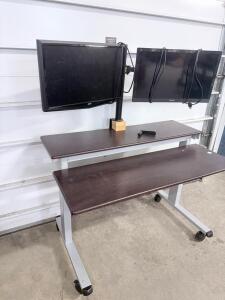 Adjustable Sit-Stand Desk 48", Dual Monitor Mount, Acer & ViewSonic 22" FHD Monitors, Mobile