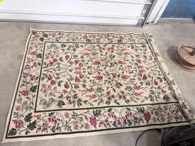 Floral Area Rug 6x8 ft, Machine-Made, Cream & Burgundy, Bordered Design, Bound Edges