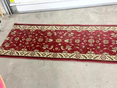 Oriental Runner Rug, Red Floral Pattern, 8x2 ft, Polypropylene, No Fringe