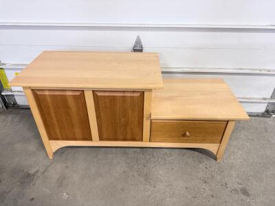 Wooden Entryway Bench with Storage Cabinet and Drawer, Light Brown Finish