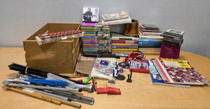 Mixed Lot &ndash; 33 Books, CDs, Musical Accessories, Glockenspiel, Vintage Tape, Medals, Crate