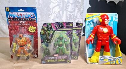 (2) Marvel Mech Strike Monster Hunters Doctor Doom Action Figures, (1) Mattel Masters Of The Universe Jitsu Action Figure & (1) Fisher Price Imaginenext DC Superfriends XL Flash Action Figure